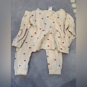 Kids Cream Pajamas with Red Mushroom Print